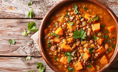 Lentil stew in a bowl