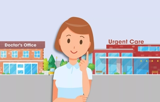 Illustration of woman outside doctor's office and urgent care