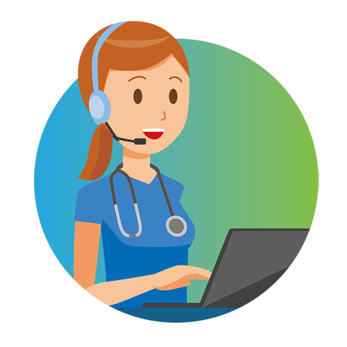 Illustration of medical professional with telephone headset and laptop