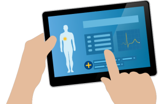Illustration of person using tablet to access medical record