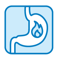Illustration of heartburn; fire in stomach