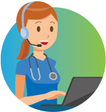 Ask-A-Nurse - Illustration of healthcare provider wearing headset and working on computer