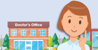 Illustration of woman outside doctor's office