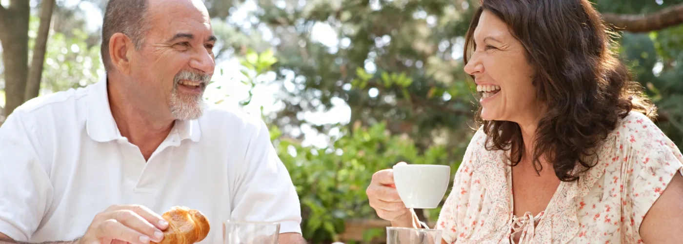 Couple dining outdoors